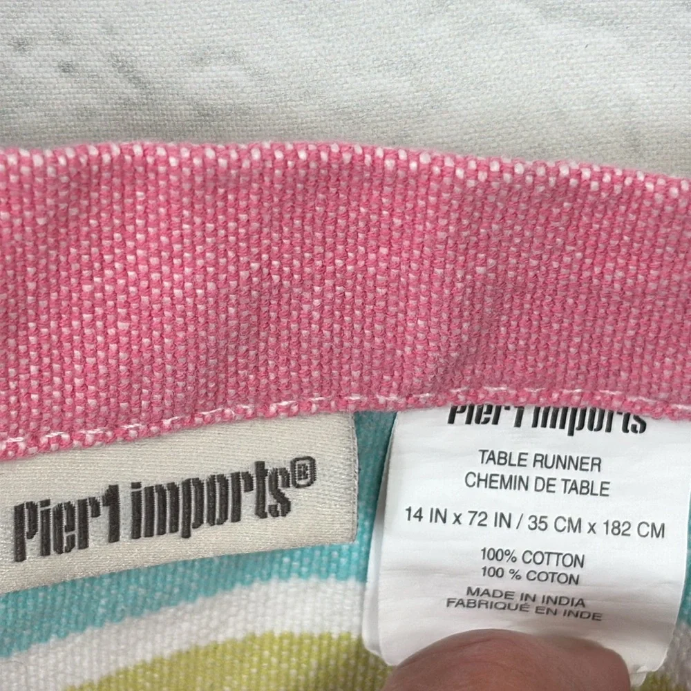 PIER 1 Pastel Striped Table Runner with Fringe Bottom 14